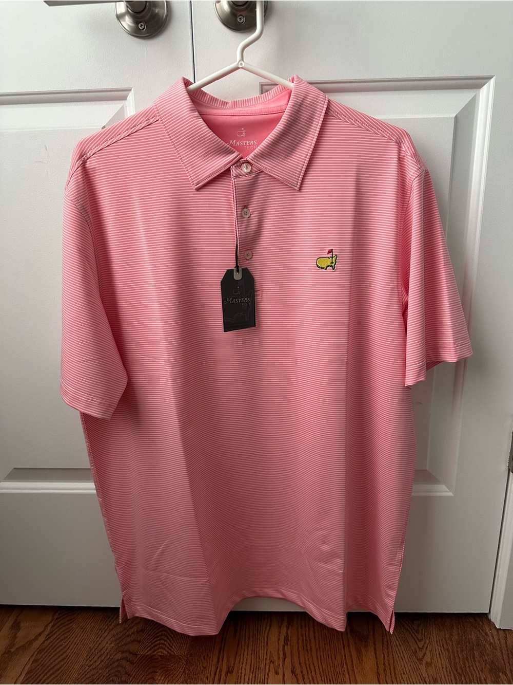 Masters Pink Striped Polo with Embroidered Logo